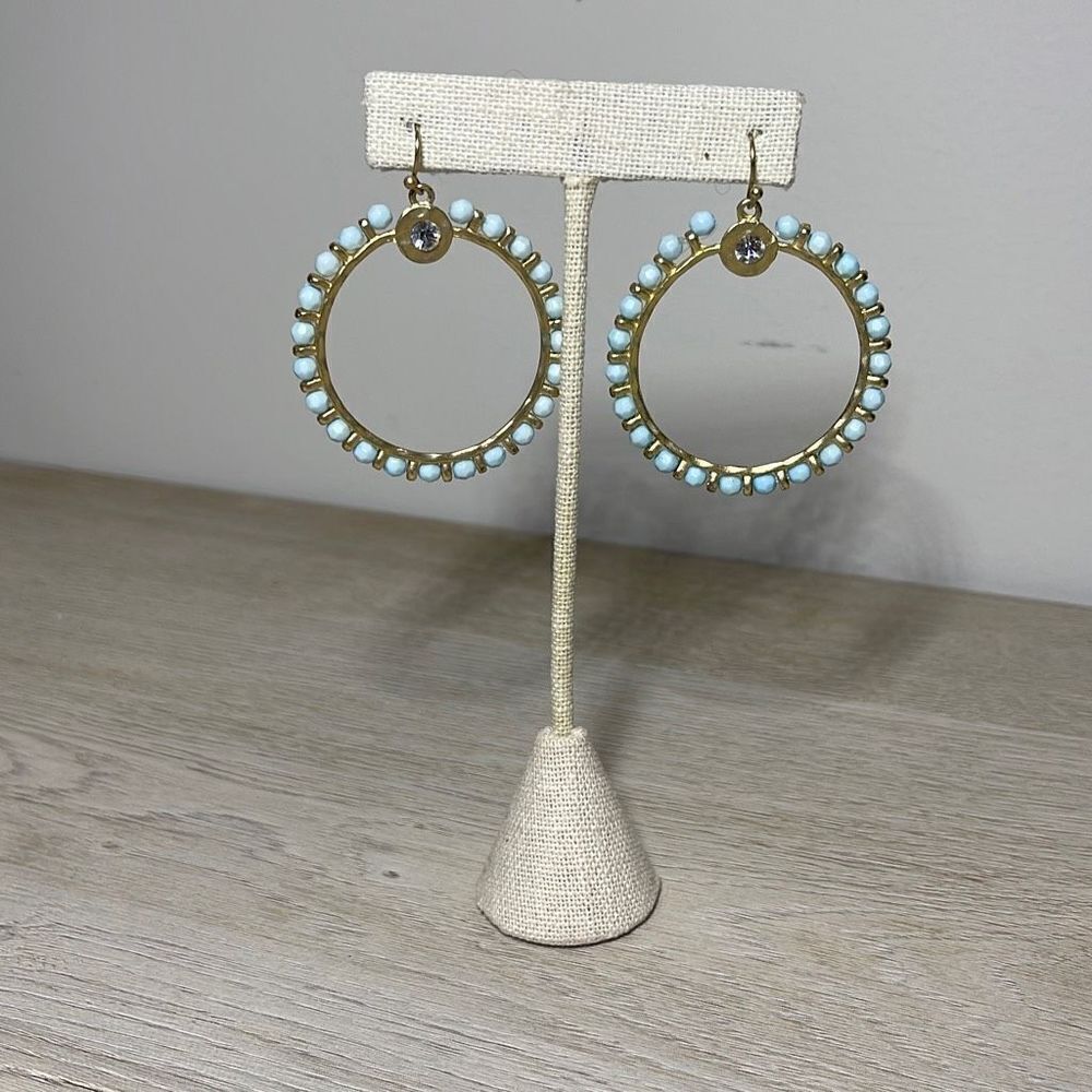 Hoop Earrings. Gold plated w/beads and Center Crystal .